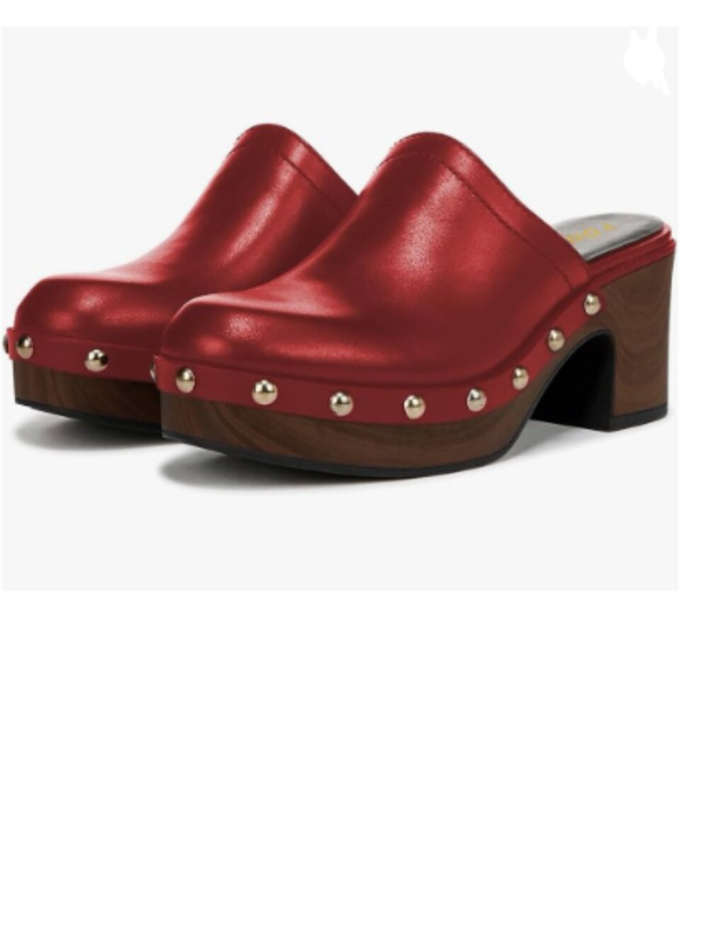 YDN Red Rounded Toe Studded Clogs Mules Platform Slip On Block Mid Heel Sandals
